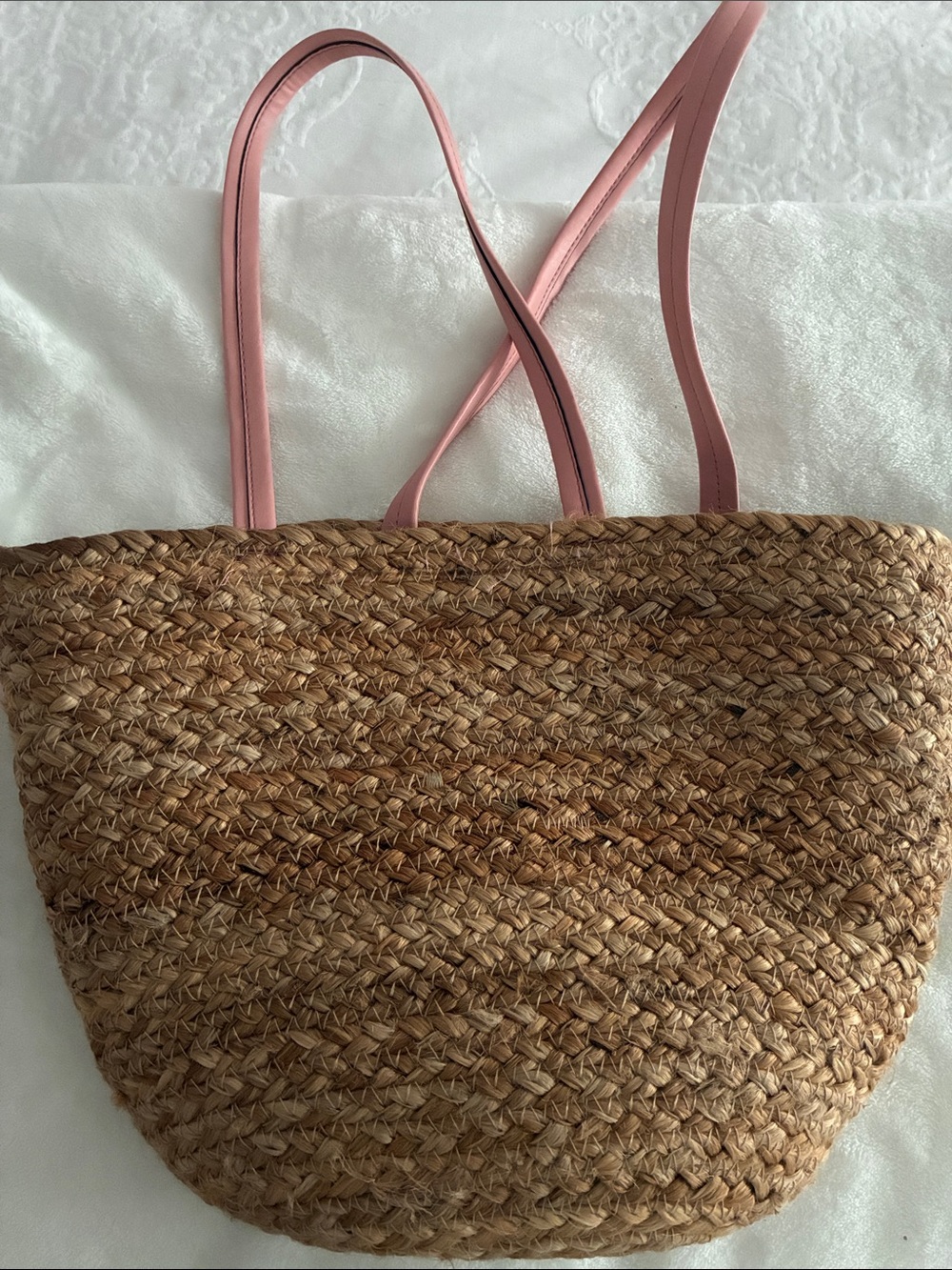 Zara - Woven Straw Tote with Pink Shoulder Straps